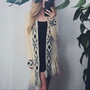Fuzzy Tribal Detail Cardigan